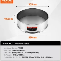 VEVOR Flour Sieve Fine Mesh, 40 Mesh Flour Sifter, 304 Stainless Steel Fine Mesh Sifter Food-grade, Dia. 12.6
