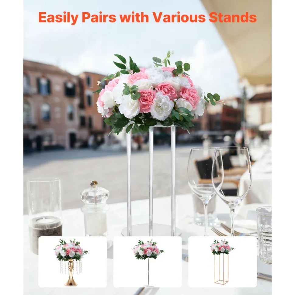 VEVOR Flower Ball Arrangement Bouquet 10 PCS, 17.7-Inch Diameter Artificial Flower Balls Wedding Table Centerpieces, Rose Arrangements for Wedding Centerpiece Home Decorations, Pink and White Roses