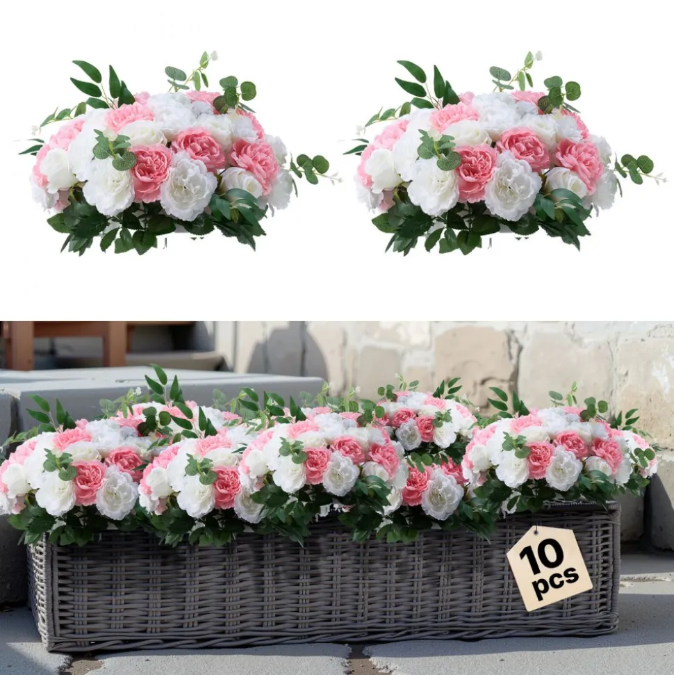 VEVOR Flower Ball Arrangement Bouquet 10 PCS, 17.7-Inch Diameter Artificial Flower Balls Wedding Table Centerpieces, Rose Arrangements for Wedding Centerpiece Home Decorations, Pink and White Roses
