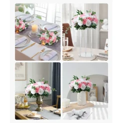VEVOR Flower Ball Arrangement Bouquet 10 PCS, 17.7-Inch Diameter Artificial Flower Balls Wedding Table Centerpieces, Rose Arrangements for Wedding Centerpiece Home Decorations, Pink and White Roses