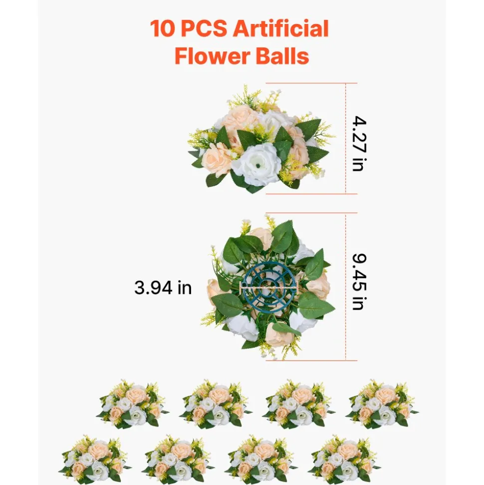 VEVOR Flower Ball Arrangement Bouquet 10PCS, 9.5-Inch Diameter Artificial Flower Balls Wedding Table Centerpieces, Faux Rose Arrangements for Wedding Centerpiece Home Decoration, Pink and White Roses