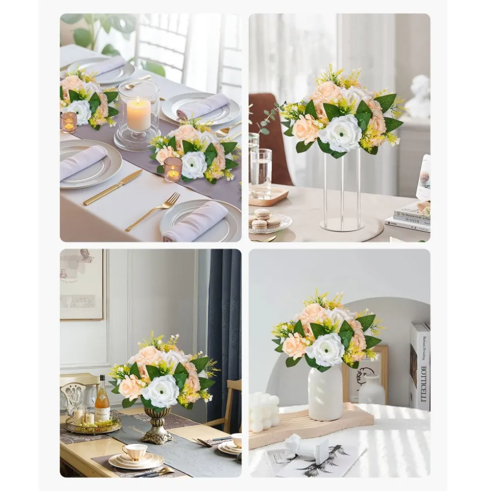 VEVOR Flower Ball Arrangement Bouquet 10PCS, 9.5-Inch Diameter Artificial Flower Balls Wedding Table Centerpieces, Faux Rose Arrangements for Wedding Centerpiece Home Decoration, Pink and White Roses