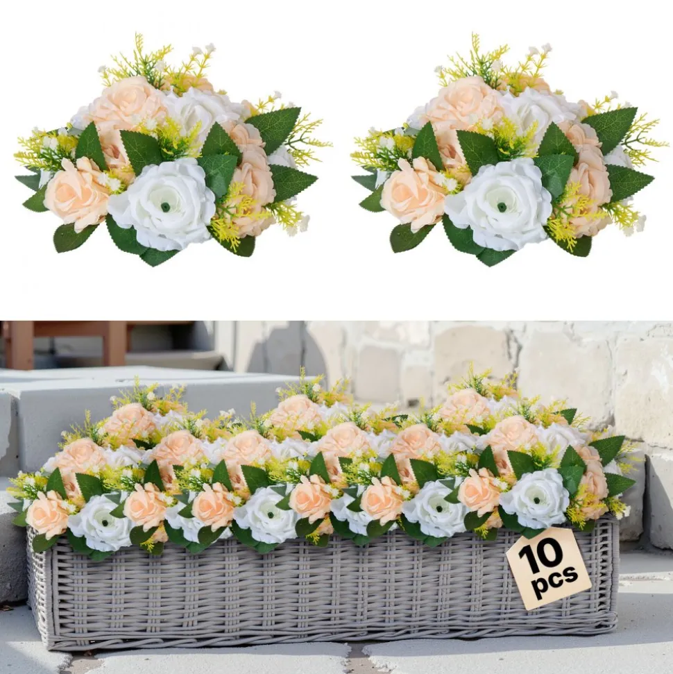 VEVOR Flower Ball Arrangement Bouquet 10PCS, 9.5-Inch Diameter Artificial Flower Balls Wedding Table Centerpieces, Faux Rose Arrangements for Wedding Centerpiece Home Decoration, Pink and White Roses