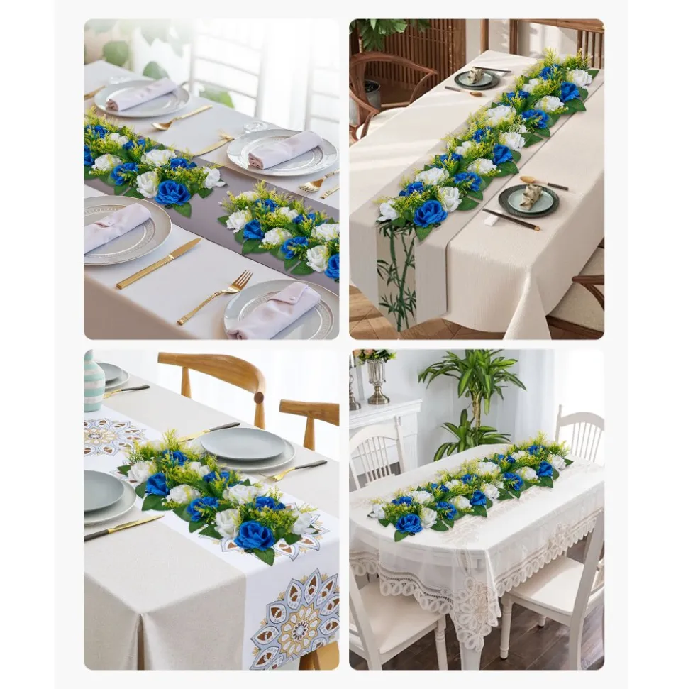 VEVOR Flower Ball Arrangement Bouquet 10 PCS, 19.6 x 8.6 Inch Artificial Flower Balls Wedding Table Centerpieces, Faux Rose Arrangements for Wedding Centerpiece Home Decoration, Blue and White Roses