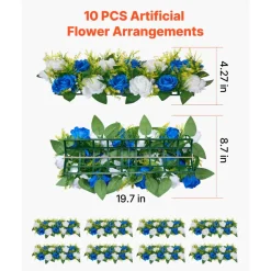 VEVOR Flower Ball Arrangement Bouquet 10 PCS, 19.6 x 8.6 Inch Artificial Flower Balls Wedding Table Centerpieces, Faux Rose Arrangements for Wedding Centerpiece Home Decoration, Blue and White Roses