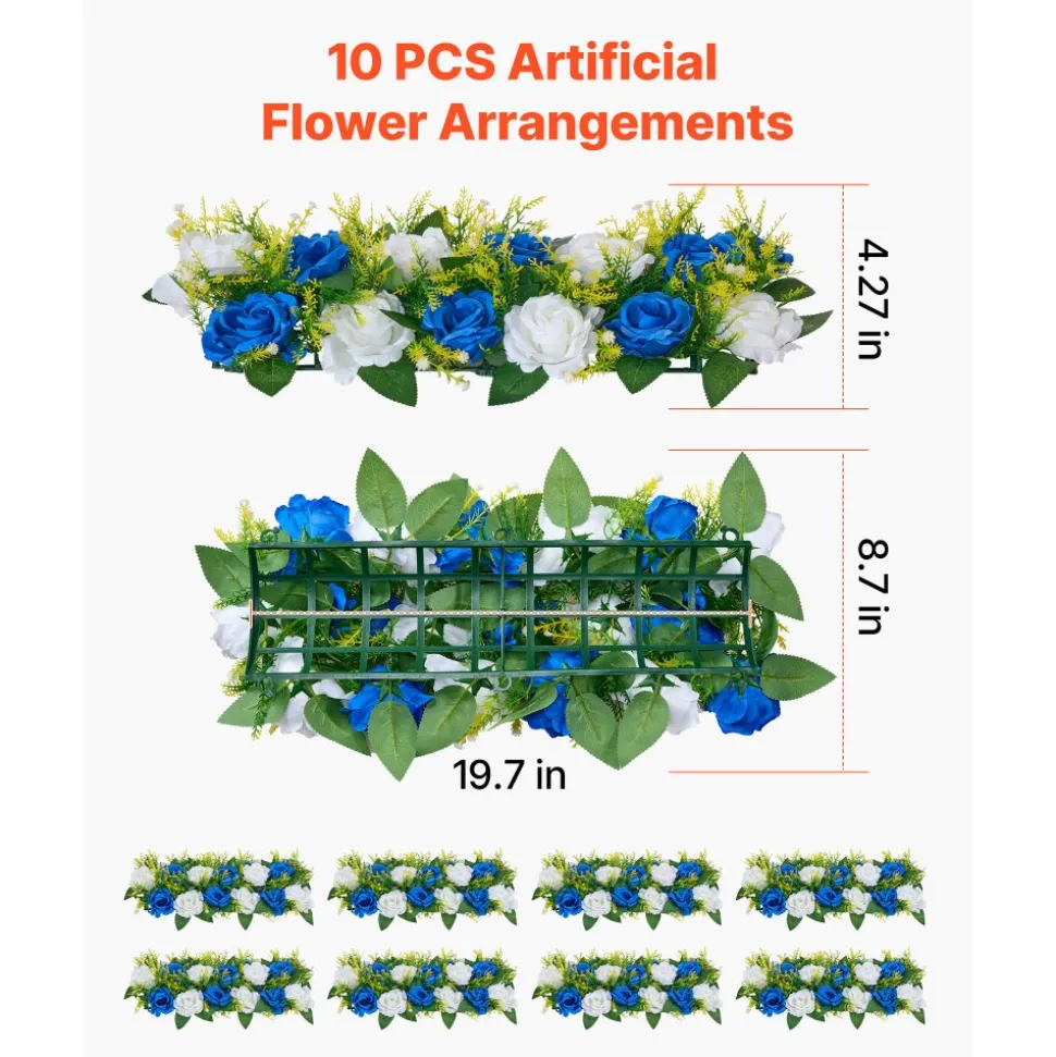VEVOR Flower Ball Arrangement Bouquet 10 PCS, 19.6 x 8.6 Inch Artificial Flower Balls Wedding Table Centerpieces, Faux Rose Arrangements for Wedding Centerpiece Home Decoration, Blue and White Roses