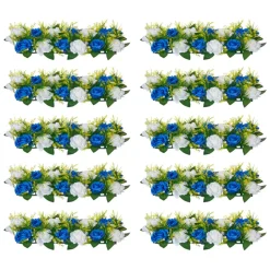 VEVOR Flower Ball Arrangement Bouquet 10 PCS, 19.6 x 8.6 Inch Artificial Flower Balls Wedding Table Centerpieces, Faux Rose Arrangements for Wedding Centerpiece Home Decoration, Blue and White Roses
