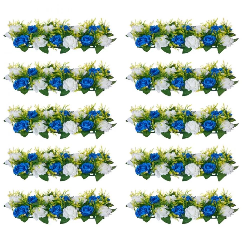 VEVOR Flower Ball Arrangement Bouquet 10 PCS, 19.6 x 8.6 Inch Artificial Flower Balls Wedding Table Centerpieces, Faux Rose Arrangements for Wedding Centerpiece Home Decoration, Blue and White Roses