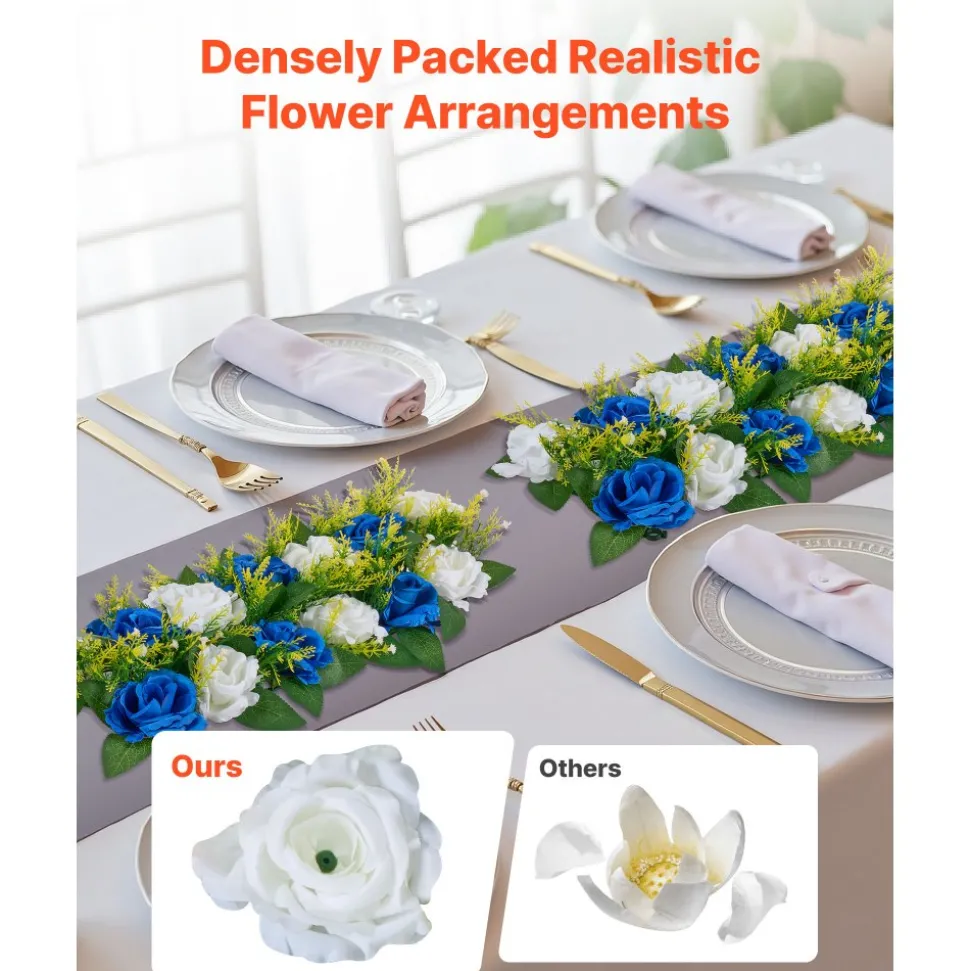 VEVOR Flower Ball Arrangement Bouquet 10 PCS, 19.6 x 8.6 Inch Artificial Flower Balls Wedding Table Centerpieces, Faux Rose Arrangements for Wedding Centerpiece Home Decoration, Blue and White Roses