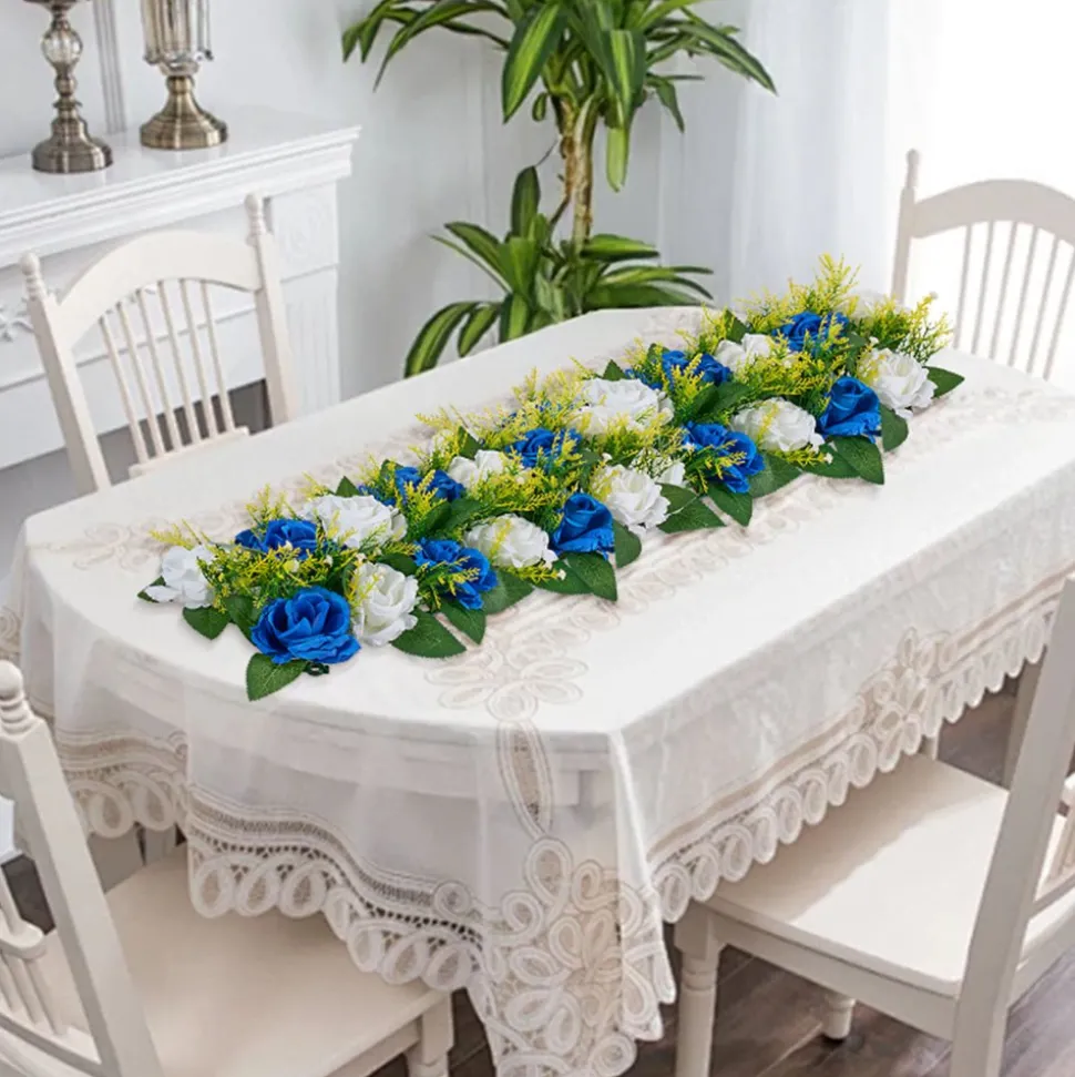 VEVOR Flower Ball Arrangement Bouquet 10 PCS, 19.6 x 8.6 Inch Artificial Flower Balls Wedding Table Centerpieces, Faux Rose Arrangements for Wedding Centerpiece Home Decoration, Blue and White Roses