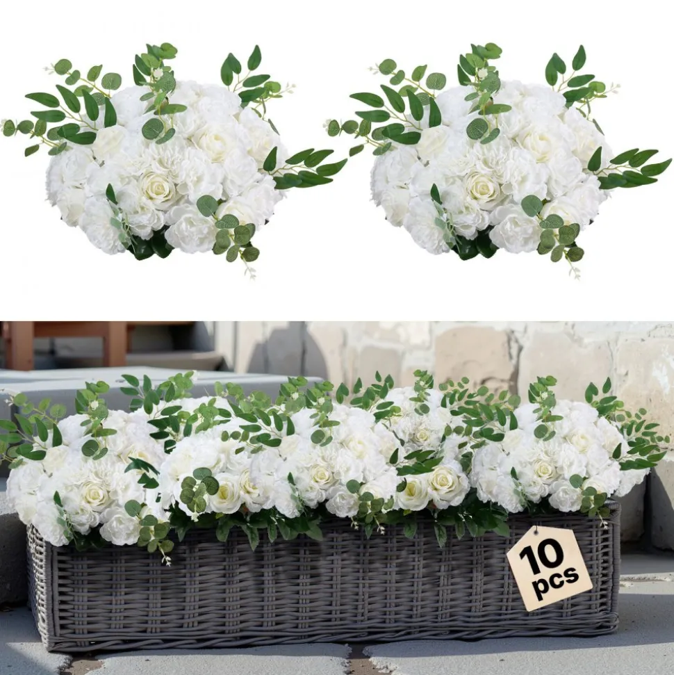 VEVOR Flower Balls Arrangement Bouquet 10 PCS, 17.7-Inch Diameter Artificial Flower Balls Wedding White Roses Centerpieces, Faux Flowers Arrangements for Wedding Centerpiece Home Table Decorations