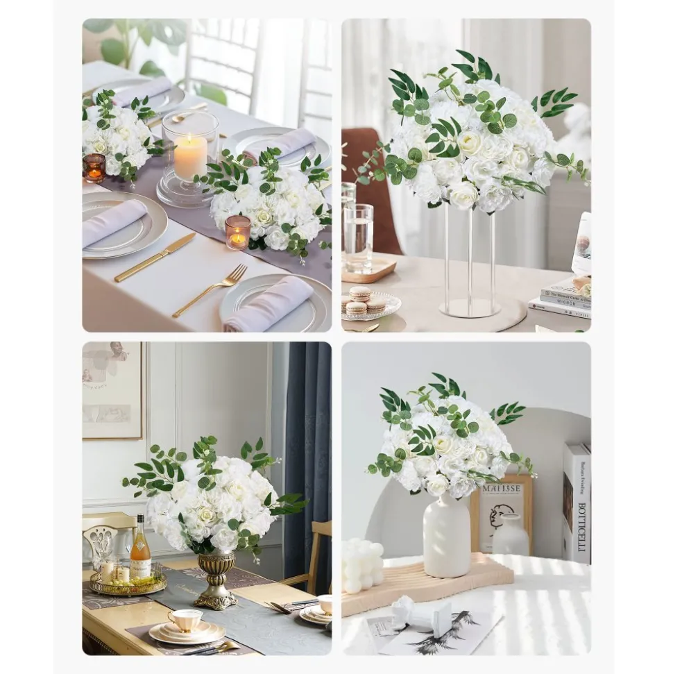 VEVOR Flower Balls Arrangement Bouquet 10 PCS, 17.7-Inch Diameter Artificial Flower Balls Wedding White Roses Centerpieces, Faux Flowers Arrangements for Wedding Centerpiece Home Table Decorations