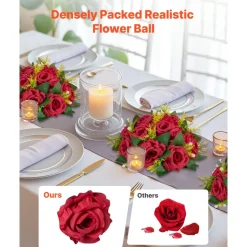 VEVOR Flower Balls Arrangement Bouquet 10 PCS, 9.5-Inch Wedding Red Roses Centerpieces, Fake Flowers Kissing Balls Decor Artificial Floral Arrangements Flower Bouquet for Home Party Table Decorations