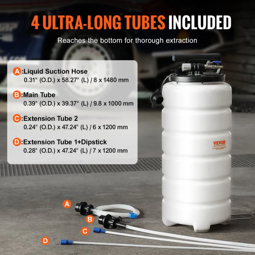 VEVOR Fluid Extractor, 4 Gallons (15 Liters), Pneumatic/Manual Oil Changer Vacuum Fluid Extractor with Dipstick and Suction Hose, Oil Extractor Change Pump for Automotive Fluids Vacuum Evacuation