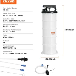 VEVOR Fluid Extractor, 1.74 Gallons (6.5 Liters), Manual Hand-Operated Oil Changer Vacuum Fluid Extractor with Dipstick and Hose, Oil Extractor Change Pump for Automotive Fluids Vacuum Evacuation