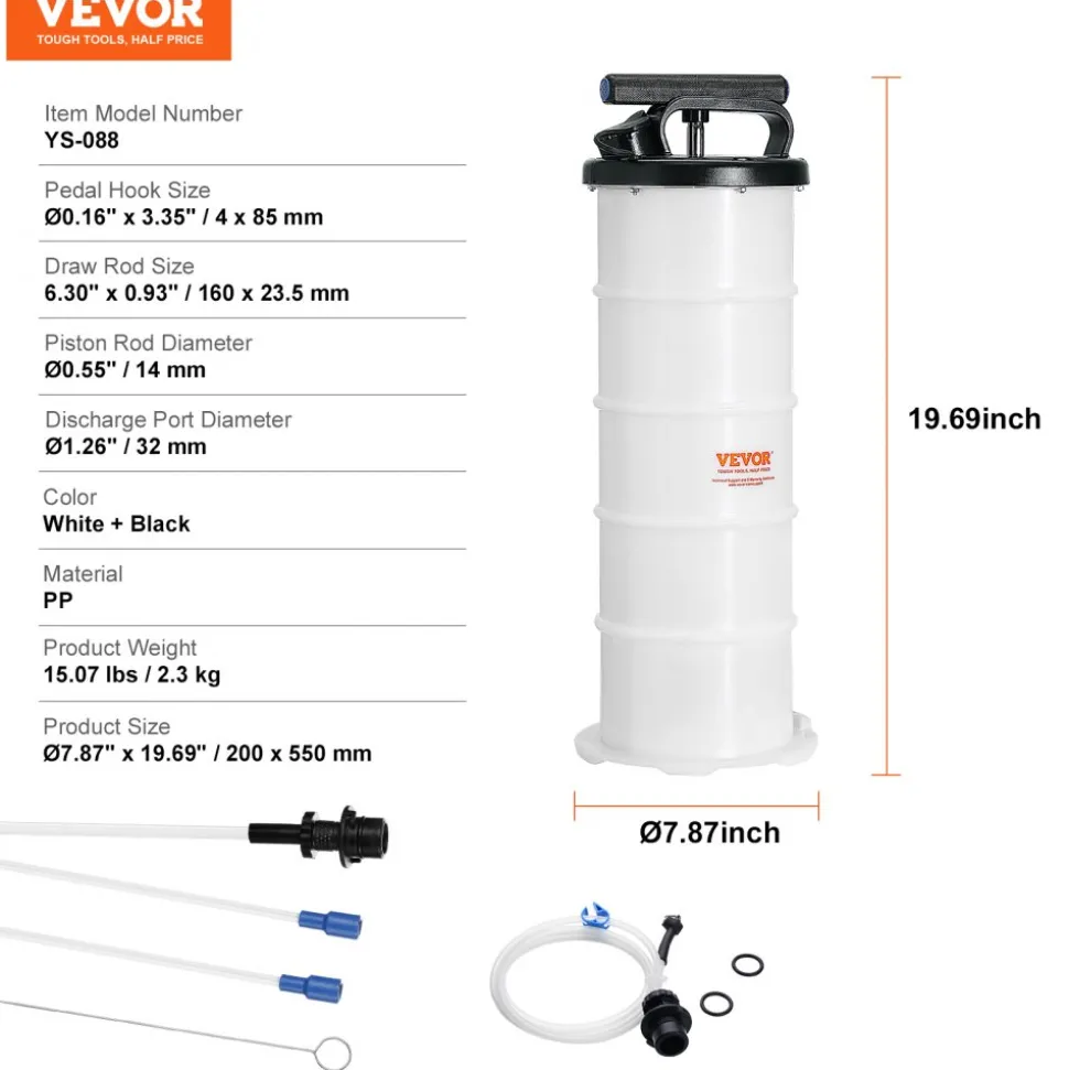 VEVOR Fluid Extractor, 1.74 Gallons (6.5 Liters), Manual Hand-Operated Oil Changer Vacuum Fluid Extractor with Dipstick and Hose, Oil Extractor Change Pump for Automotive Fluids Vacuum Evacuation