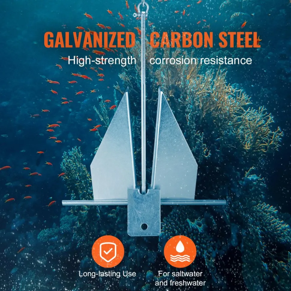 VEVOR Fluke Style Anchor Kit, 8.5 LBS Hot-Dipped Galvanized Steel Fluke Anchor with 7.9' Chain, 75' Rope and Two 0.4" Shackles, Marine Boat Anchor for Small Vessels Under 18', Seas, Rivers and Shores