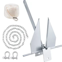 VEVOR Fluke Style Anchor Kit, 8.5 LBS Hot-Dipped Galvanized Steel Fluke Anchor with 7.9' Chain, 75' Rope and Two 0.4