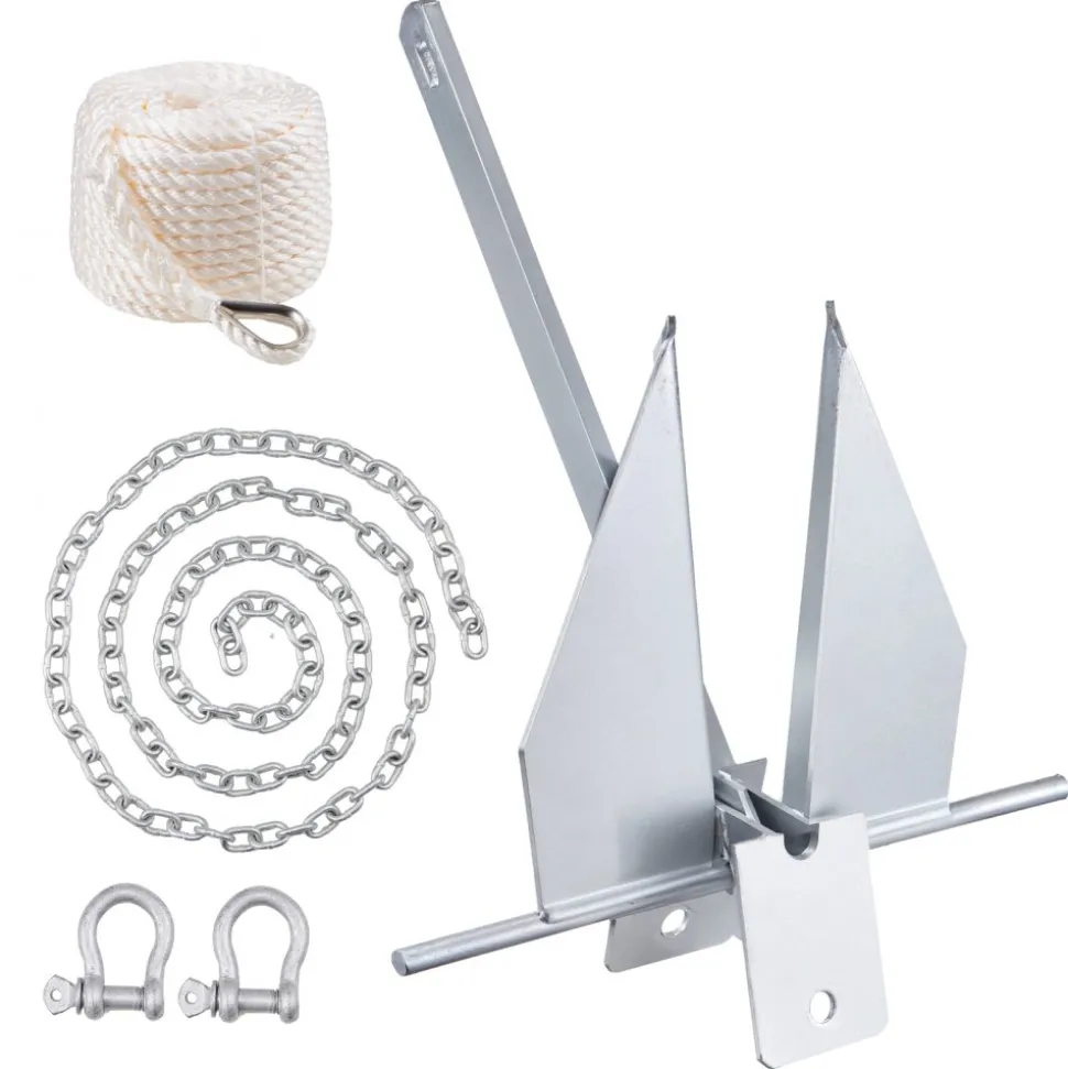 VEVOR Fluke Style Anchor Kit, 8.5 LBS Hot-Dipped Galvanized Steel Fluke Anchor with 7.9' Chain, 75' Rope and Two 0.4" Shackles, Marine Boat Anchor for Small Vessels Under 18', Seas, Rivers and Shores