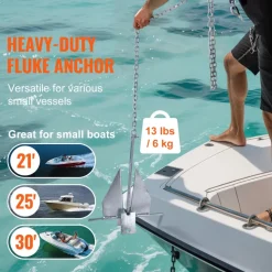 VEVOR Fluke Style Anchor Kit, 13 LBS Hot-Dipped Galvanized Steel Fluke Anchor with 7.9' Chain, 101' Rope and Two 0.4