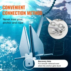 VEVOR Fluke Style Anchor Kit, 13 LBS Hot-Dipped Galvanized Steel Fluke Anchor with 7.9' Chain, 101' Rope and Two 0.4