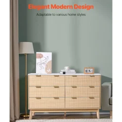 VEVOR 6 Fluted Drawer Dresser, Wooden Chest of Drawers with Sliding & Anti-tip Device, Modern Minimalist Dresser Chest, Fluted Closet Storage for Living Room, Hallway, Bedroom, Entryway, Light Wood