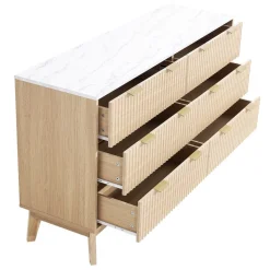 VEVOR 6 Fluted Drawer Dresser, Wooden Chest of Drawers with Sliding & Anti-tip Device, Modern Minimalist Dresser Chest, Fluted Closet Storage for Living Room, Hallway, Bedroom, Entryway, Light Wood