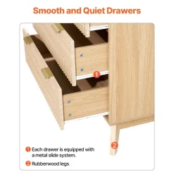 VEVOR 6 Fluted Drawer Dresser, Wooden Chest of Drawers with Sliding & Anti-tip Device, Modern Minimalist Dresser Chest, Fluted Closet Storage for Living Room, Hallway, Bedroom, Entryway, Light Wood