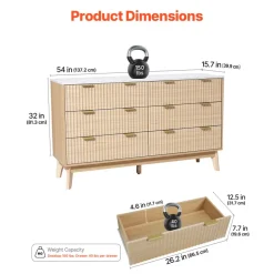 VEVOR 6 Fluted Drawer Dresser, Wooden Chest of Drawers with Sliding & Anti-tip Device, Modern Minimalist Dresser Chest, Fluted Closet Storage for Living Room, Hallway, Bedroom, Entryway, Light Wood