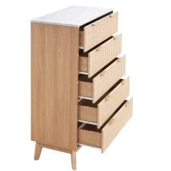 VEVOR 5 Fluted Drawer Dresser, Wooden Chest of Drawers with Sliding & Anti-tip Device, Modern Minimalist Dresser Chest, Closet Storage Organizer for Living Room, Hallway, Bedroom, Entryway, Light Wood