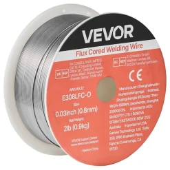 VEVOR Flux Core MIG Welding Wire, E308LFC-O 0.03-inch 2 LBS, Gasless Stainless Steel Welding Wire with Low Spatter for All Position Arc Welding, Self-Shielded for Outdoor Use