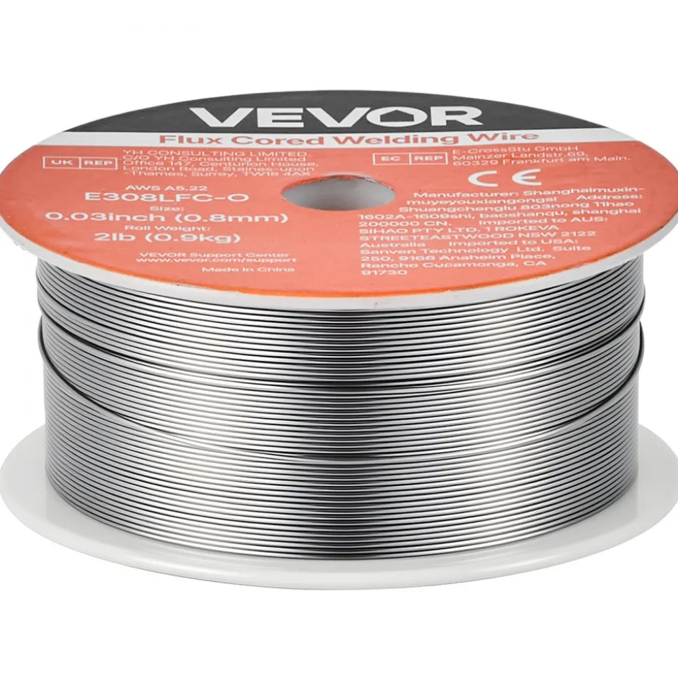 VEVOR Flux Core MIG Welding Wire, E308LFC-O 0.03-inch 2 LBS, Gasless Stainless Steel Welding Wire with Low Spatter for All Position Arc Welding, Self-Shielded for Outdoor Use