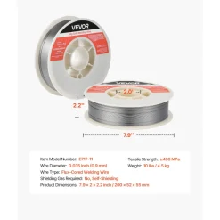 VEVOR Flux Core MIG Welding Wire, E71T-11 0.035-inch 10 LBS, Gasless Mild Steel Welding Wire with Low Spatter for All Position Arc Welding, Self-Shielded for Outdoor Use