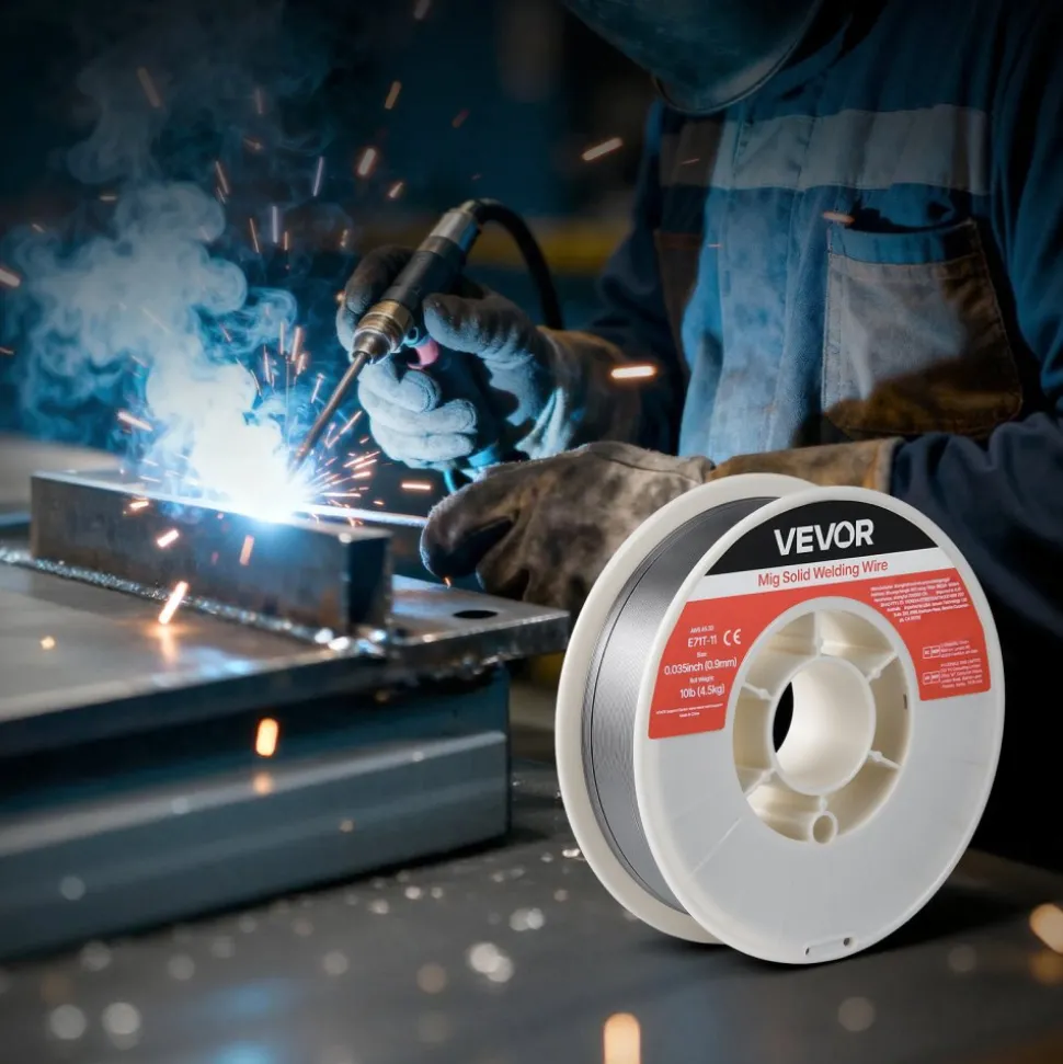 VEVOR Flux Core MIG Welding Wire, E71T-11 0.035-inch 10 LBS, Gasless Mild Steel Welding Wire with Low Spatter for All Position Arc Welding, Self-Shielded for Outdoor Use