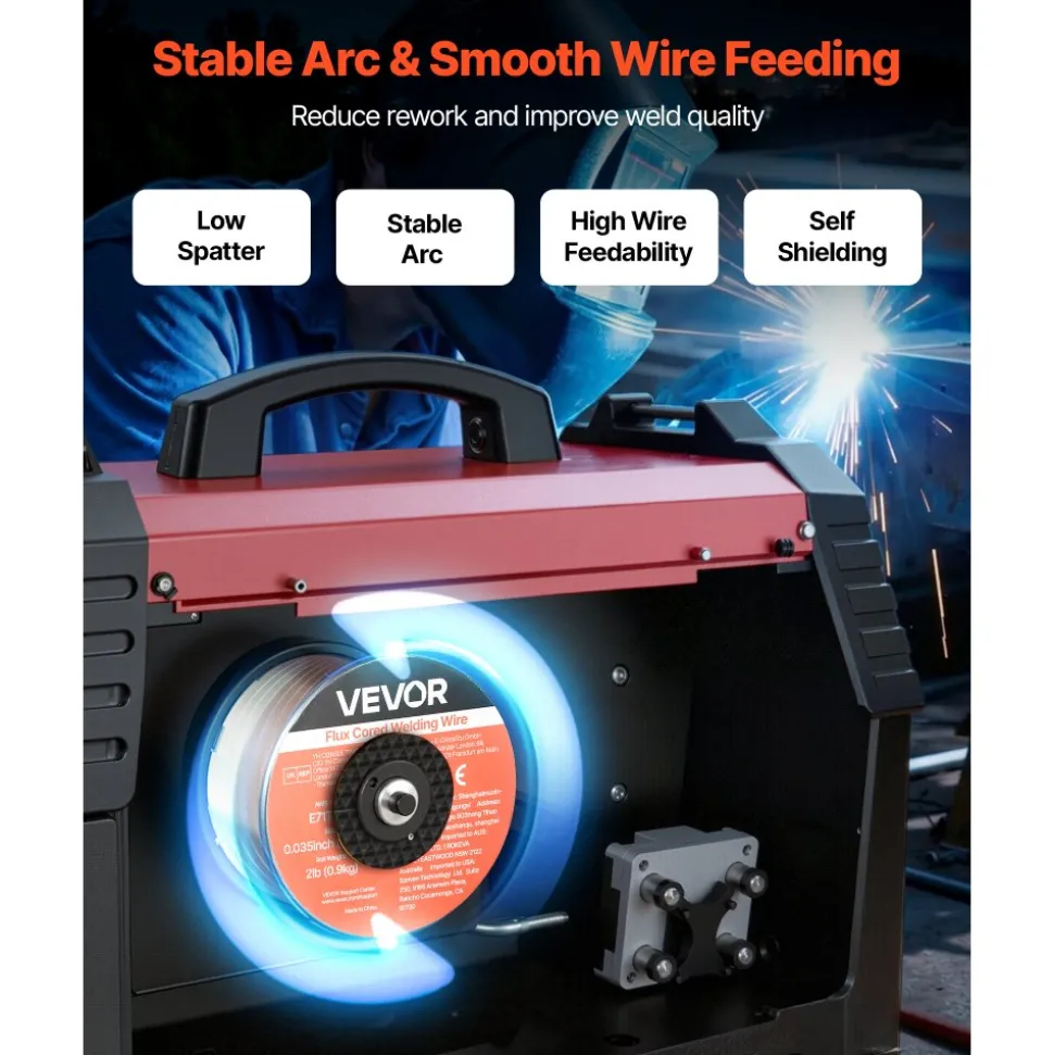 VEVOR Flux Core MIG Welding Wire, E71T-GS 0.035-inch 2 LBS, Gasless Mild Steel Welding Wire with Low Spatter for All Position Arc Welding, Self-Shielded for Outdoor Use (Pack of 3 Rolls)