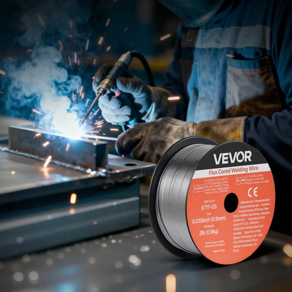 VEVOR Flux Core MIG Welding Wire, E71T-GS 0.035-inch 2 LBS, Gasless Mild Steel Welding Wire with Low Spatter for All Position Arc Welding, Self-Shielded for Outdoor Use (Pack of 3 Rolls)