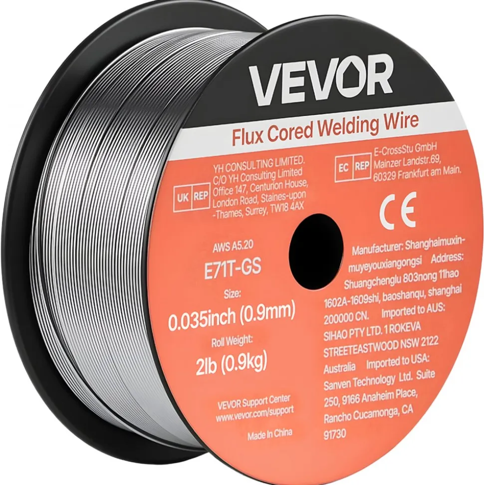 VEVOR Flux Core MIG Welding Wire, E71T-GS 0.035-inch 2 LBS, Gasless Mild Steel Welding Wire with Low Spatter for All Position Arc Welding, Self-Shielded for Outdoor Use (Pack of 3 Rolls)