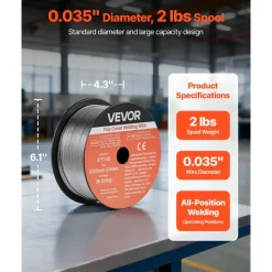 VEVOR Flux Core MIG Welding Wire, E71T-GS 0.035-inch 2 LBS, Gasless Mild Steel Welding Wire with Low Spatter for All Position Arc Welding, Self-Shielded for Outdoor Use (Pack of 3 Rolls)