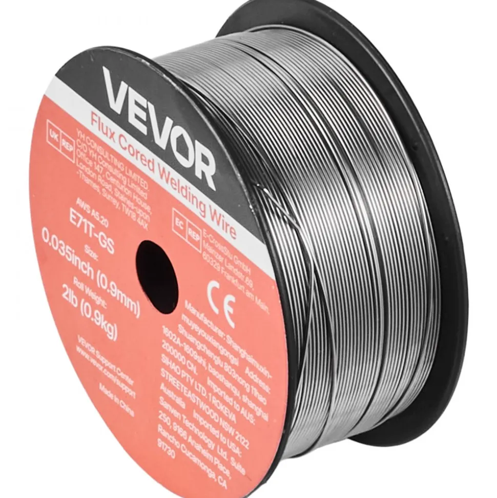 VEVOR Flux Core MIG Welding Wire, E71T-GS 0.035-inch 2 LBS, Gasless Mild Steel Welding Wire with Low Spatter for All Position Arc Welding, Self-Shielded for Outdoor Use (Pack of 3 Rolls)