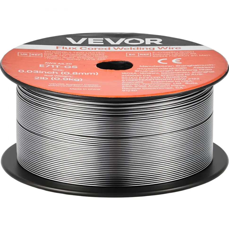 VEVOR Flux Core MIG Welding Wire, E71T-GS 0.03-inch 2 LBS, Gasless Mild Steel Welding Wire with Low Spatter for All Position Arc Welding, Self-Shielded for Outdoor Use (Pack of 3 Rolls)