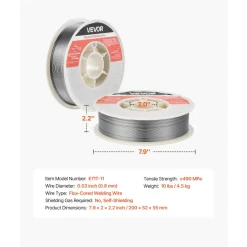 VEVOR Flux Core MIG Welding Wire, E71T-11 0.03-inch 10 LBS, Gasless Mild Steel Welding Wire with Low Spatter for All Position Arc Welding, Self-Shielded for Outdoor Use