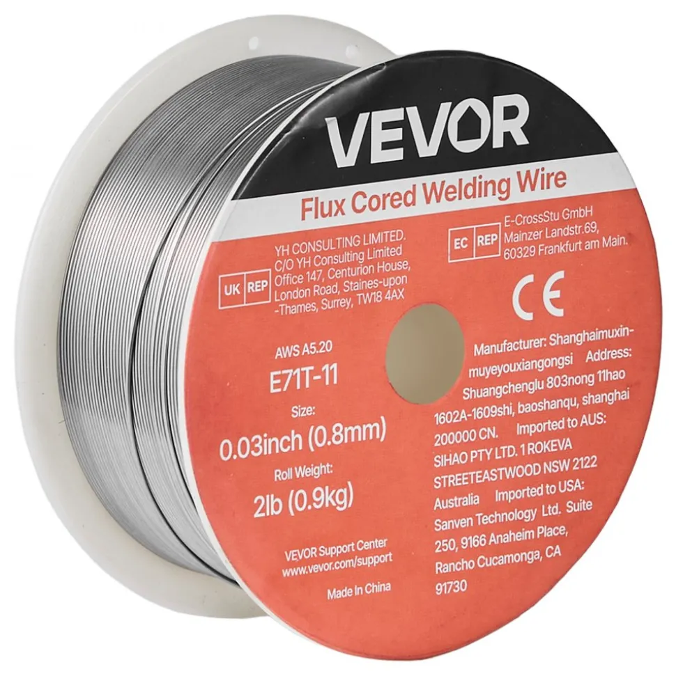 VEVOR Flux Core MIG Welding Wire, E71T-11 0.03-inch 2 LBS, Gasless Mild Steel Welding Wire with Low Spatter for All Position Arc Welding, Self-Shielded for Outdoor Use