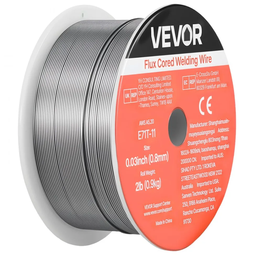 VEVOR Flux Core MIG Welding Wire, E71T-11 0.03-inch 2 LBS, Gasless Mild Steel Welding Wire with Low Spatter for All Position Arc Welding, Self-Shielded for Outdoor Use
