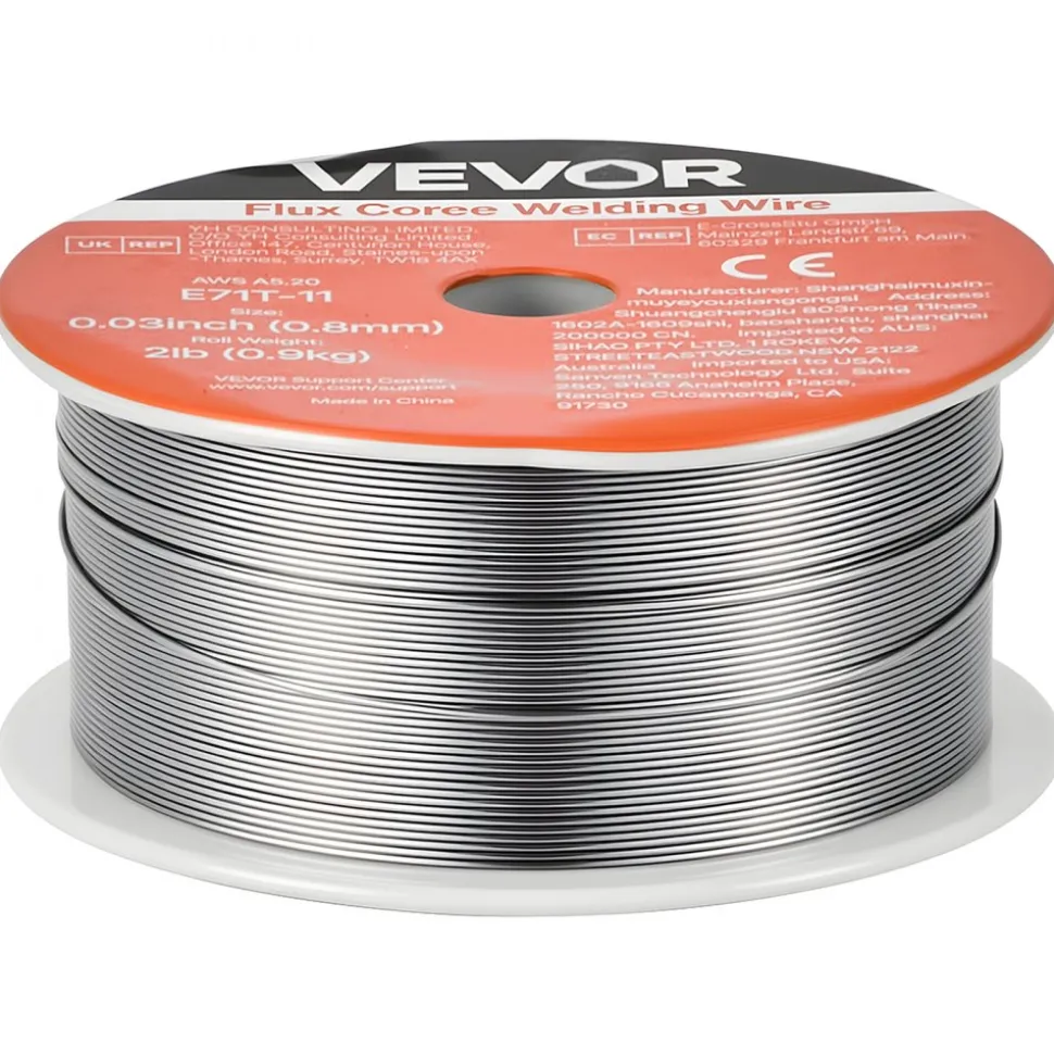 VEVOR Flux Core MIG Welding Wire, E71T-11 0.03-inch 2 LBS, Gasless Mild Steel Welding Wire with Low Spatter for All Position Arc Welding, Self-Shielded for Outdoor Use