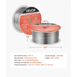 VEVOR Flux Core MIG Welding Wire, E71T-11 0.03-inch 2 LBS, Gasless Mild Steel Welding Wire with Low Spatter for All Position Arc Welding, Self-Shielded for Outdoor Use