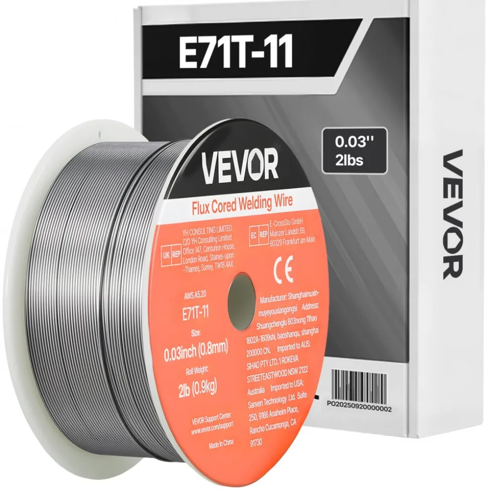VEVOR Flux Core MIG Welding Wire, E71T-11 0.03-inch 2 LBS, Gasless Mild Steel Welding Wire with Low Spatter for All Position Arc Welding, Self-Shielded for Outdoor Use