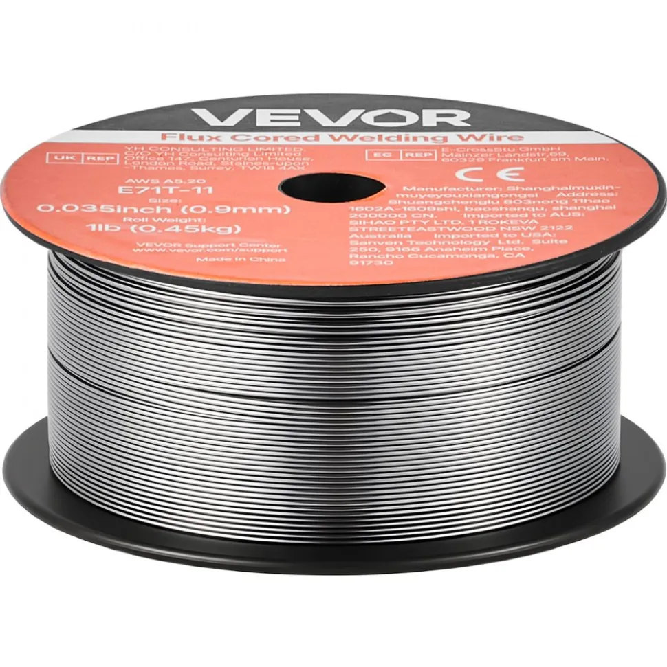 VEVOR Flux Core MIG Welding Wire, E71T-11 0.035-inch 1 LBS, Gasless Mild Steel Welding Wire with Low Spatter for All Position Arc Welding, Self-Shielded for Outdoor Use (Pack of 2 Rolls)