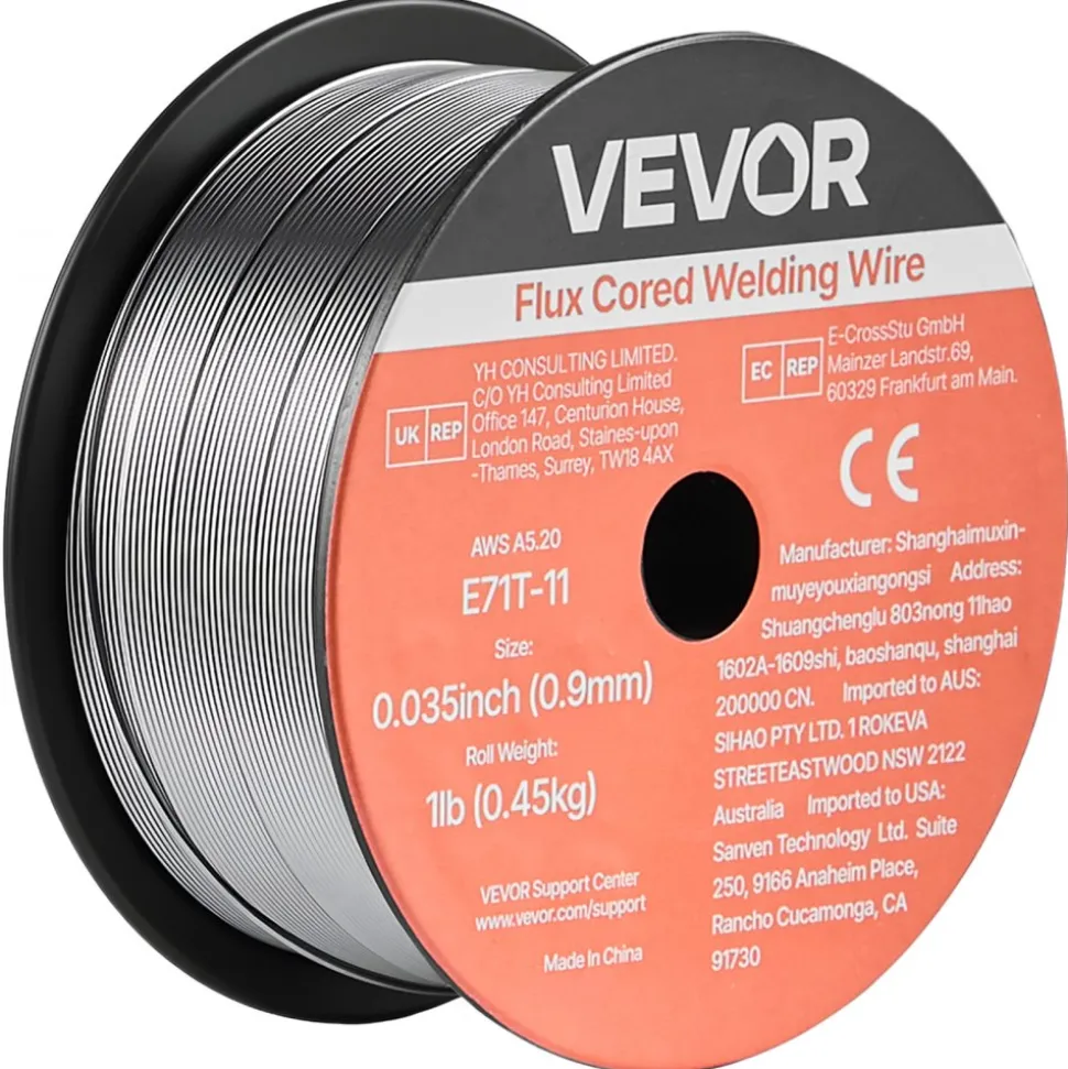 VEVOR Flux Core MIG Welding Wire, E71T-11 0.035-inch 1 LBS, Gasless Mild Steel Welding Wire with Low Spatter for All Position Arc Welding, Self-Shielded for Outdoor Use (Pack of 2 Rolls)