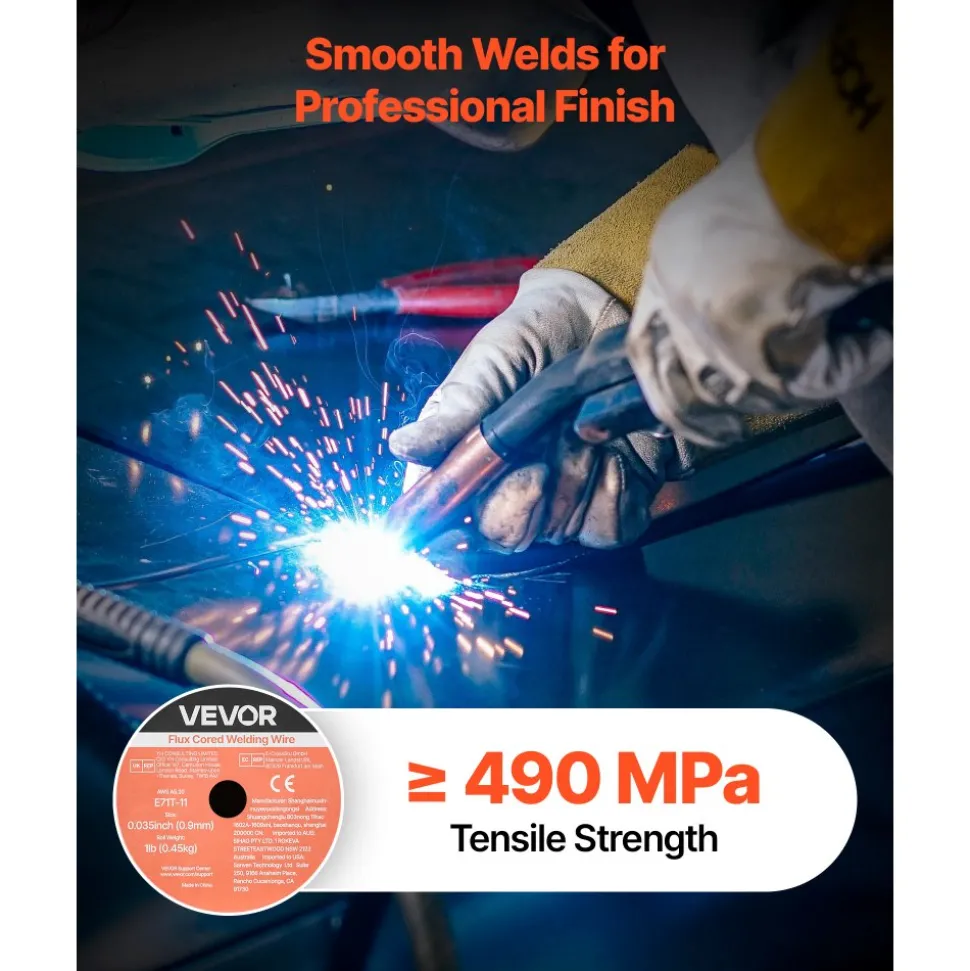 VEVOR Flux Core MIG Welding Wire, E71T-11 0.035-inch 1 LBS, Gasless Mild Steel Welding Wire with Low Spatter for All Position Arc Welding, Self-Shielded for Outdoor Use (Pack of 2 Rolls)