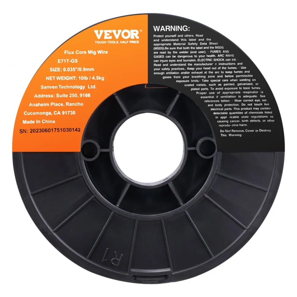 VEVOR Flux Core Welding Wire, E71T-GS 0.035-inch 10LBS, Gasless Mild Steel MIG Welding Wire with Low Splatter for All Position Arc Welding and Outdoor Use